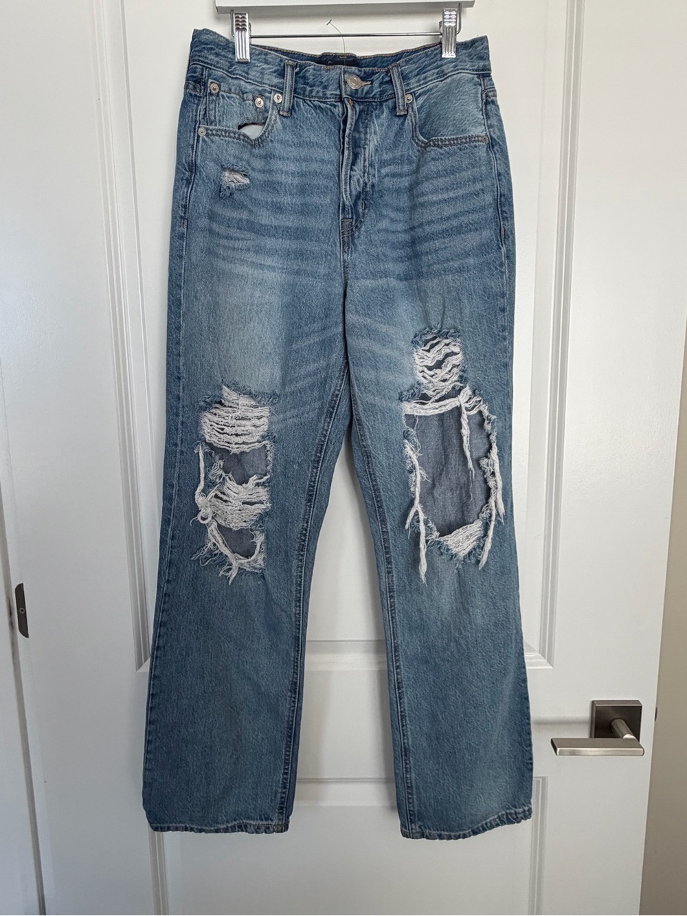 Aeropostale Medium Blue Distressed Straight Leg Jeans